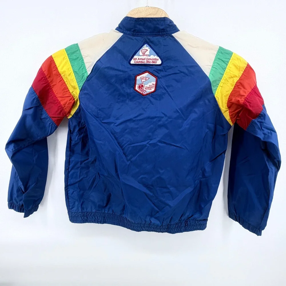 Vtg 80s Windriver Nylon Rainbow Colorblock Anorak Jacket Kitefliers Assc Patches